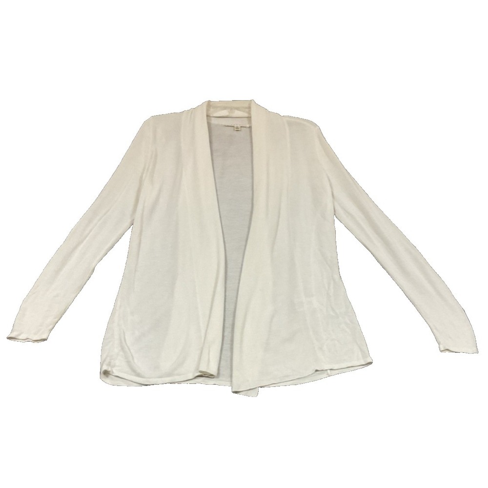 Cyrus White Rib Knit Open Front Long Sleeve Waist Length Office Cardigan Sz M